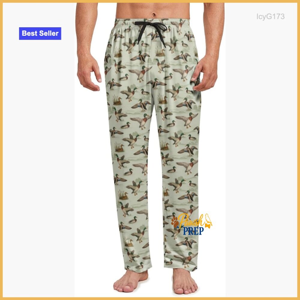 Men's Pajama Pants with Pockets, Polyester Spandex, Drawstring Waist